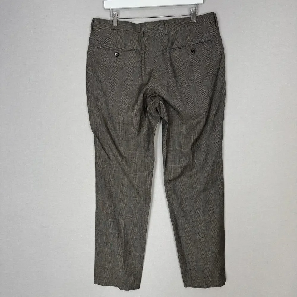 J.Crew Ludlow Slim-Fit Suit Dress Pants Mens 34x30 Gray Italian Wool-Linen Plaid
